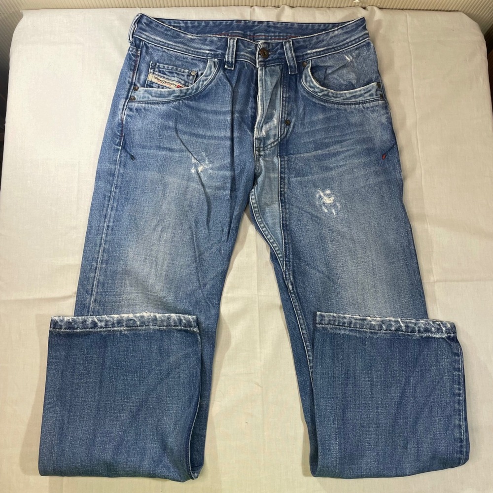 Diesel Lemmen Jeans Mens 30 Made in Italy Distressed Blue Straight Leg Denim